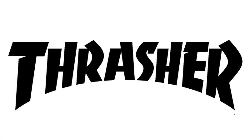 Logotype du magazine Thrasher (skate culture), USA, créé en 1981 sur base de la police de caractère BANCO
